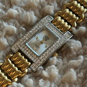 Vintage Gold Toned Rhinestone Watch With Diamanté Dial